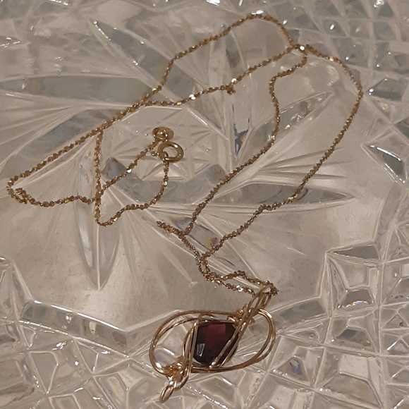 Womans 925 Gold Over Sterling Necklace, With India Ruby Stamped Necklace, 20" L - Picture 16 of 17